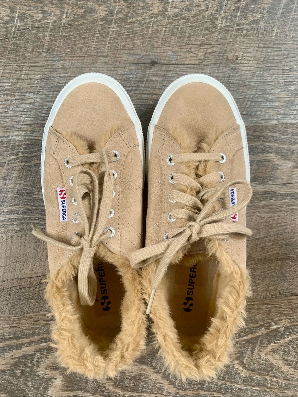 Superga Women's Tan Suede Faux-Fur Lined Sneakers